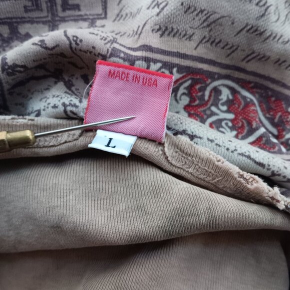 Vintage Women' Large Top Y2K Glima Silk Road Map Print Distress Thin AOP USA - Picture 7 of 7